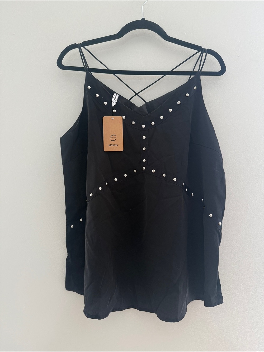 ePretty Black Studded Strappy Camisole Top